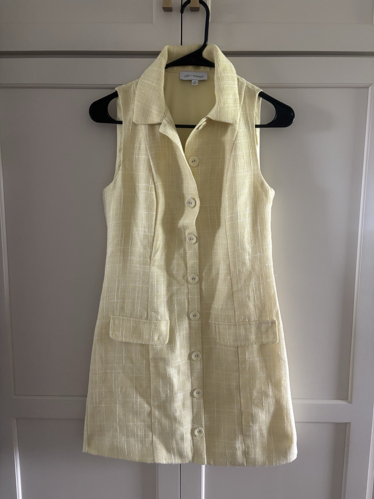 XS Lost + Wander “Golden Hour” sleeveless tweed mini dress in Lemon Drop Yellow