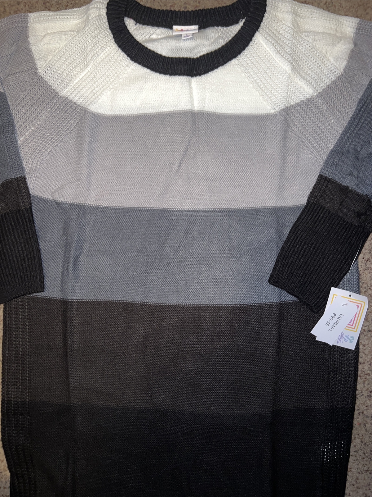 NWT White Black Gray Stripe LuLaRoe LAUREN SWEATER Dress 2XL 22/24 20 XXL 🦄