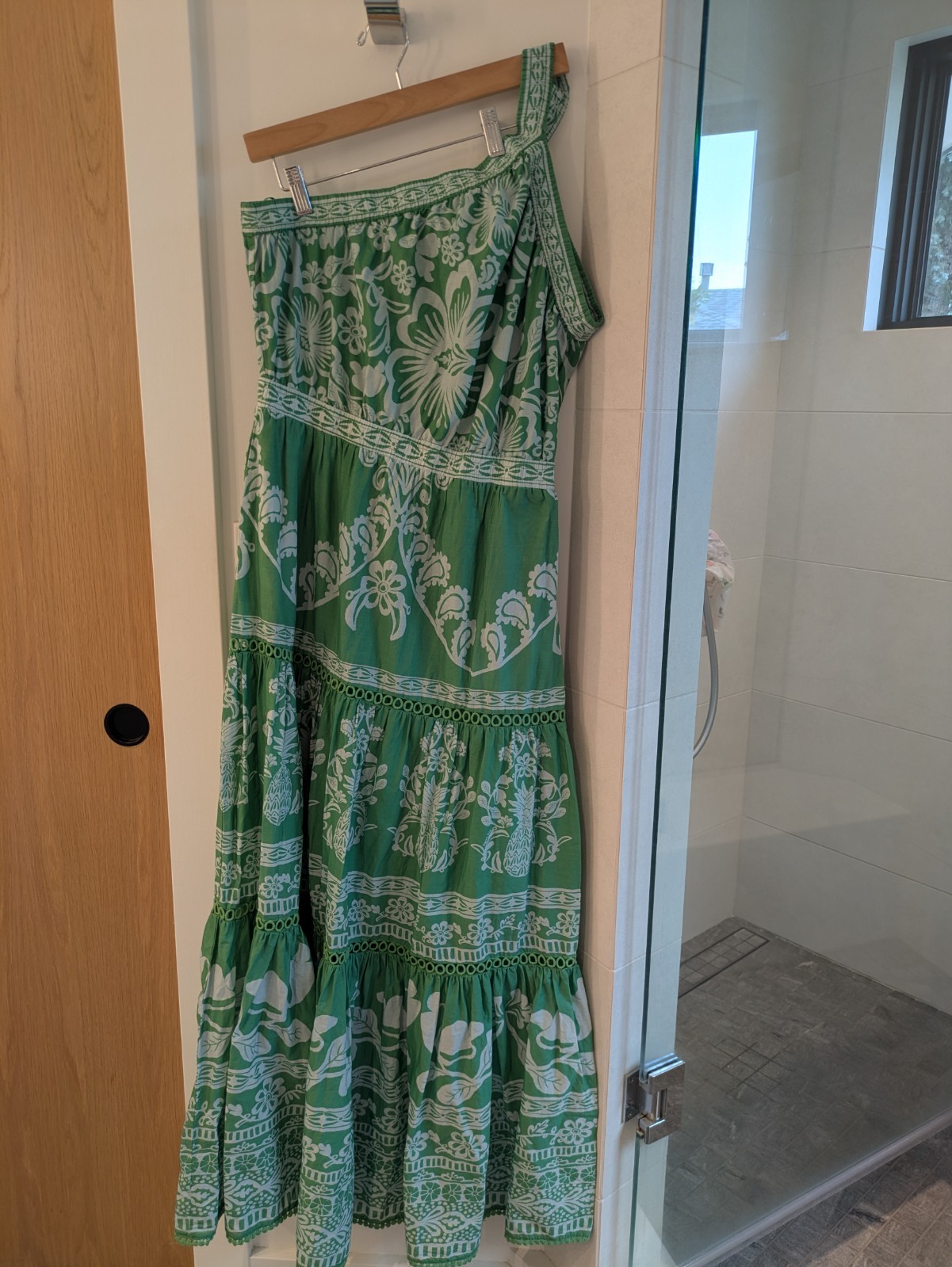 FARM Rio Sweet Garden Green Maxi Dress Size M Single Shoulder Strap
