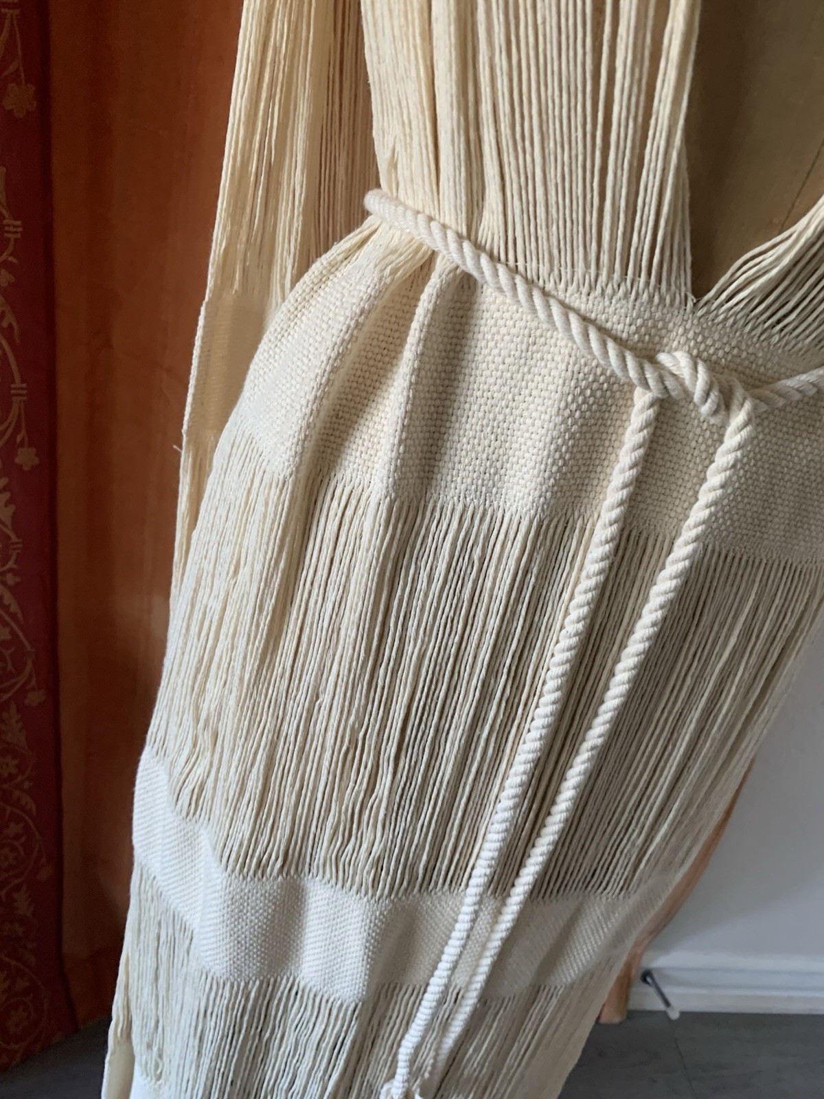 Hand Wovan Macram Cover Up Cotton Dress With Fringes Handmade Mexico
