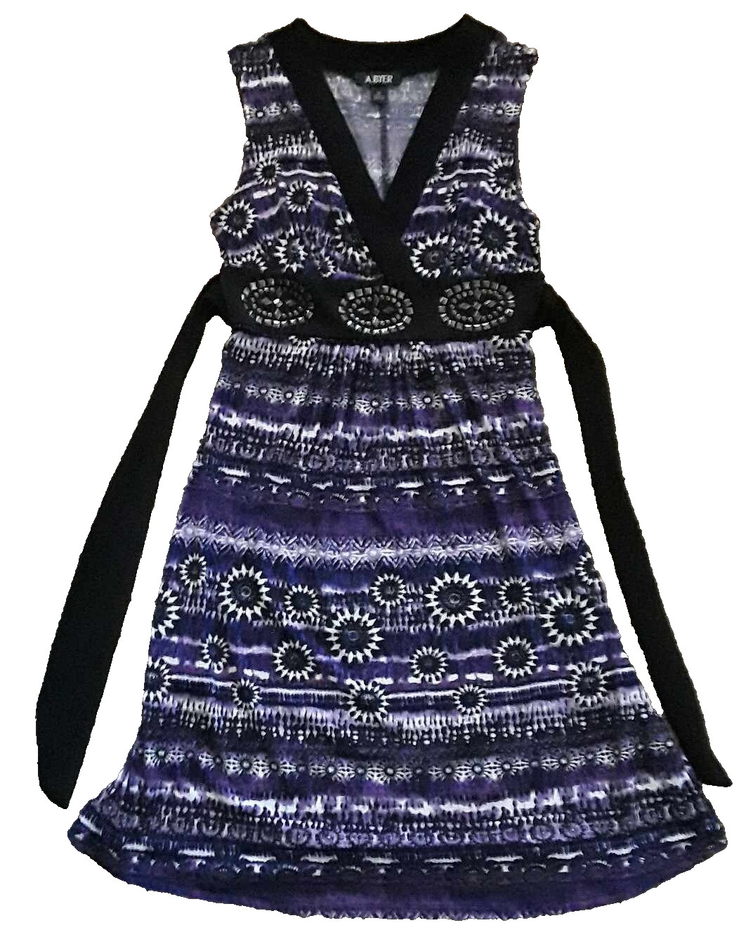 A. Byer Purple Sundress Small Boho Artsy Fairy Cowgirl Daisy Belt Tie Stud Flora