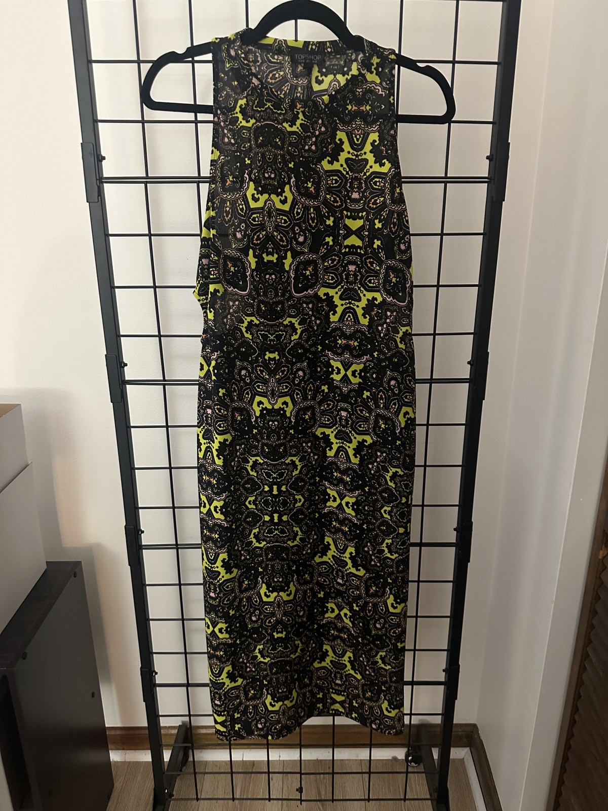 Topshop Bodycon Midi Abstract Cutout Sides Summer Dress (Black Multi) US 8