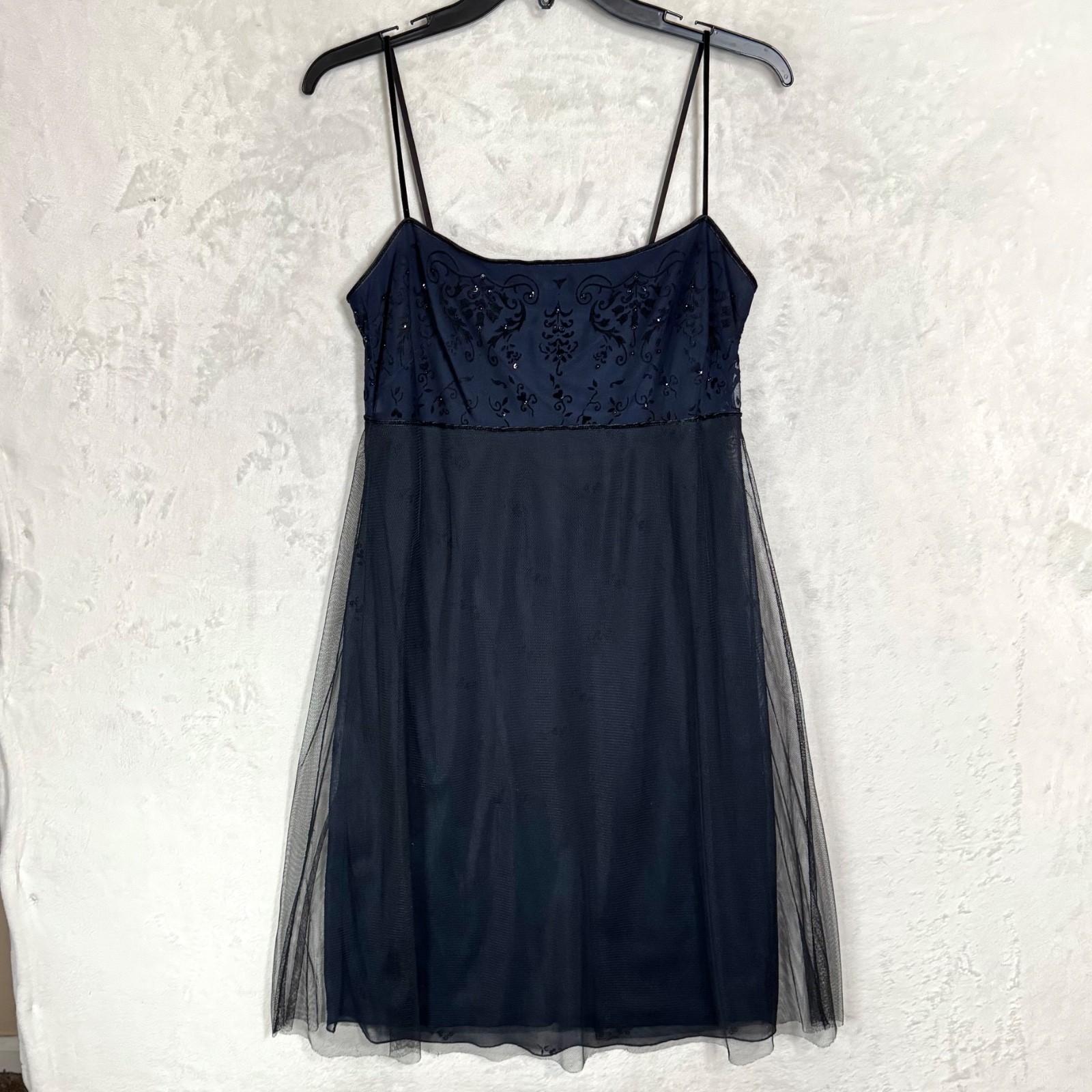 VTG 90s Laundry Shelli Segal Mesh Velvet Babydoll Dress Beaded Fairy Goth 8 XS