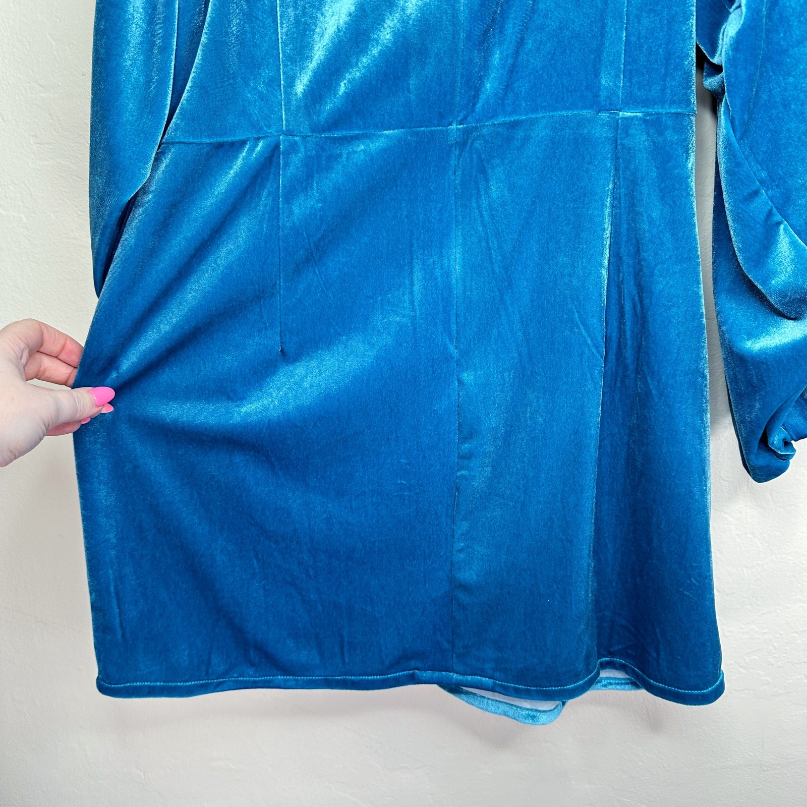 NWT KAI Collective Beebeeta Off Shoulder Turquoise Lace Up Velvet Mini Dress XL