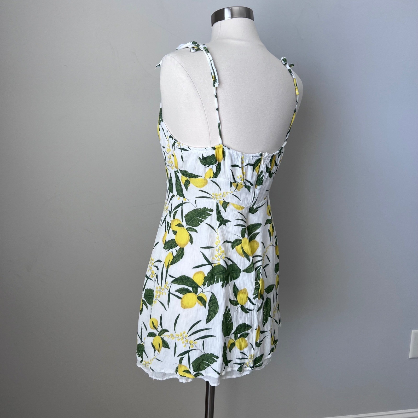 Pull&Bear Lemon Print Sweetheart Mini Dress White Yellow Green XL 9390/316/250
