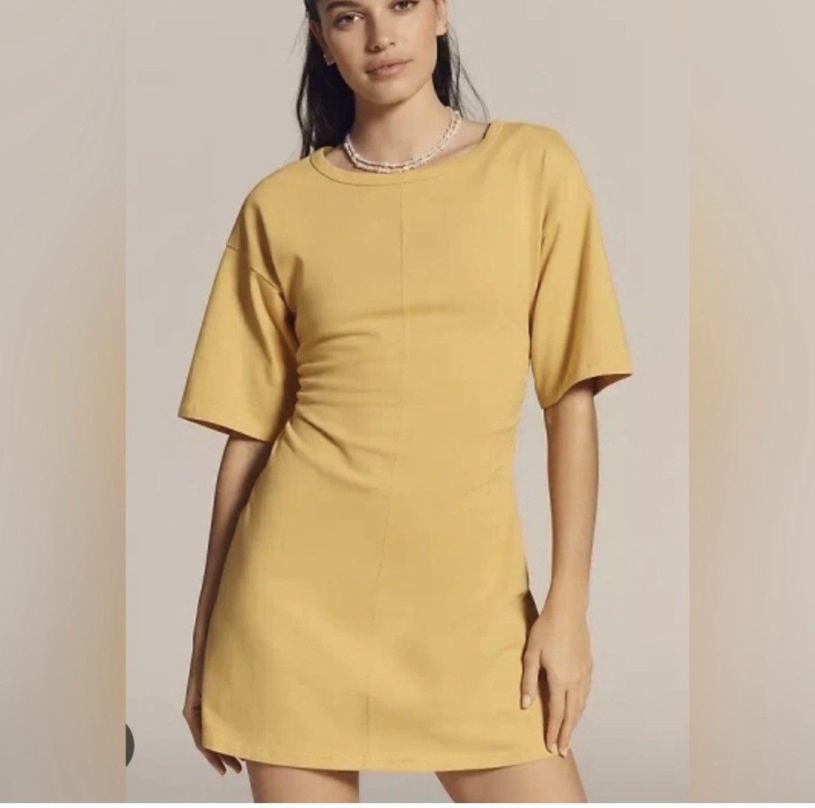 Daily Practice Field Day Gold Yellow Sinch Detail Crewneck Cotton T-Shirt Dress