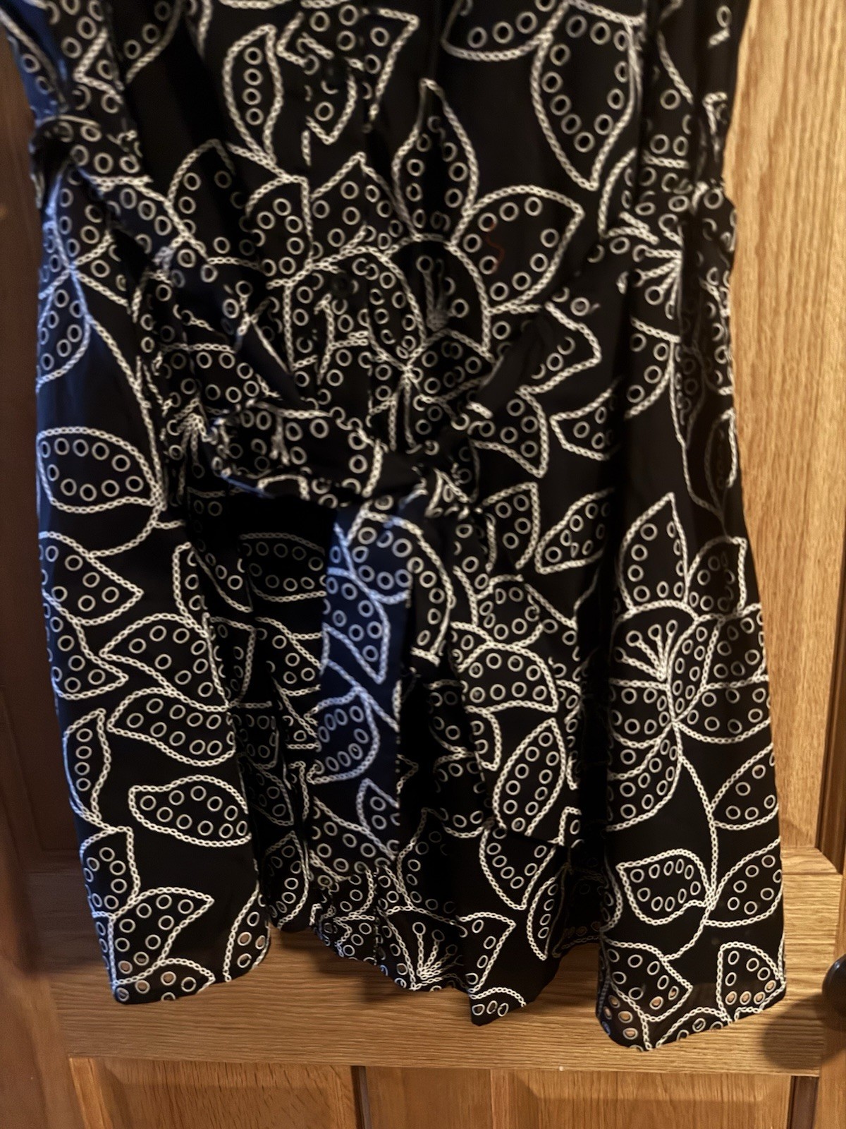 NWT Sam Edelman Short Puff Sleeve Eyelet Two Tone Dress Black White Belt Size 14