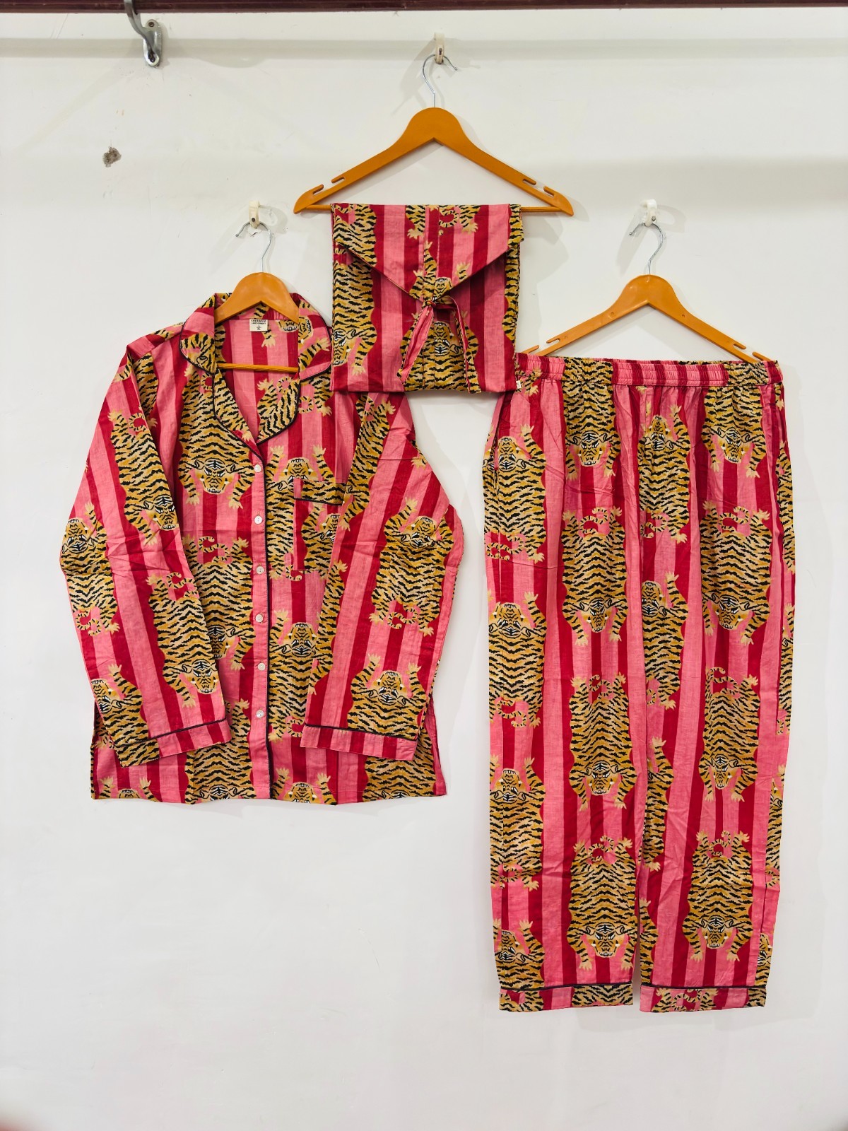 Tiger Print Cotton Pajama Set:Summer Loungewear night wear for woman’s giftitem