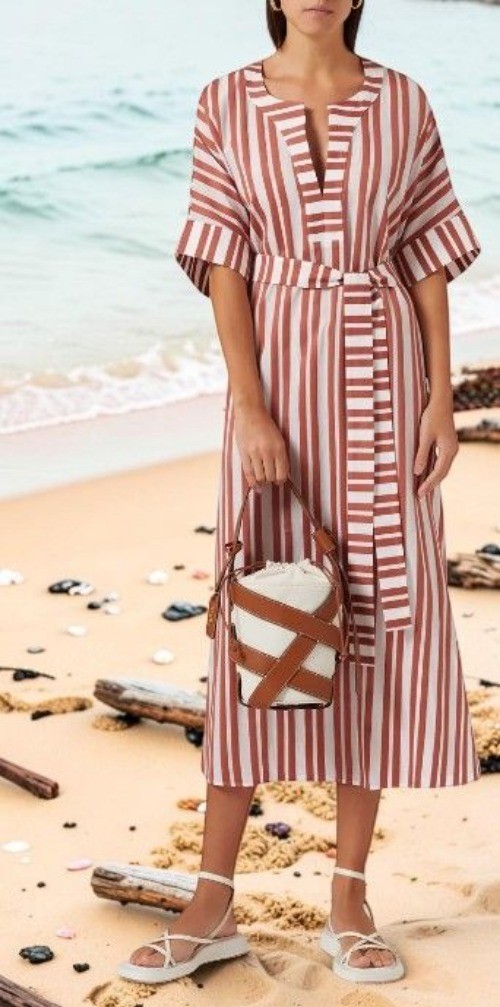 ERES Bamboleo Striped Kaftan in Cotton-jacquard ONE SIZE NWT