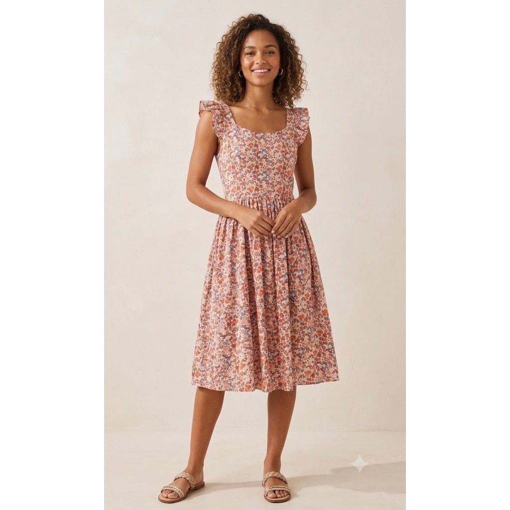 Floral Ruffle Sleeve Square Neck Casual Womens Size Small