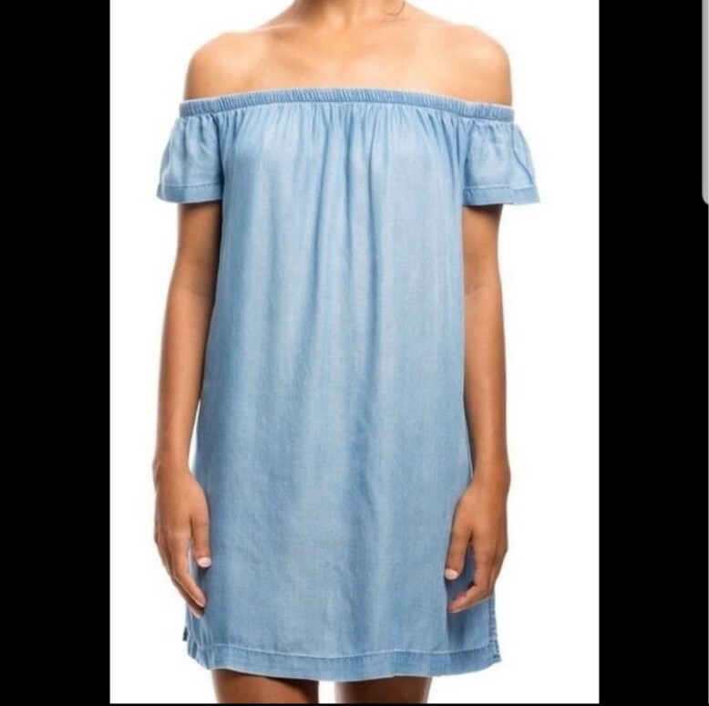Cloth & Stone Womens Dress Chambray Off Shoulder Tunic Shift Sandwashed Blue S