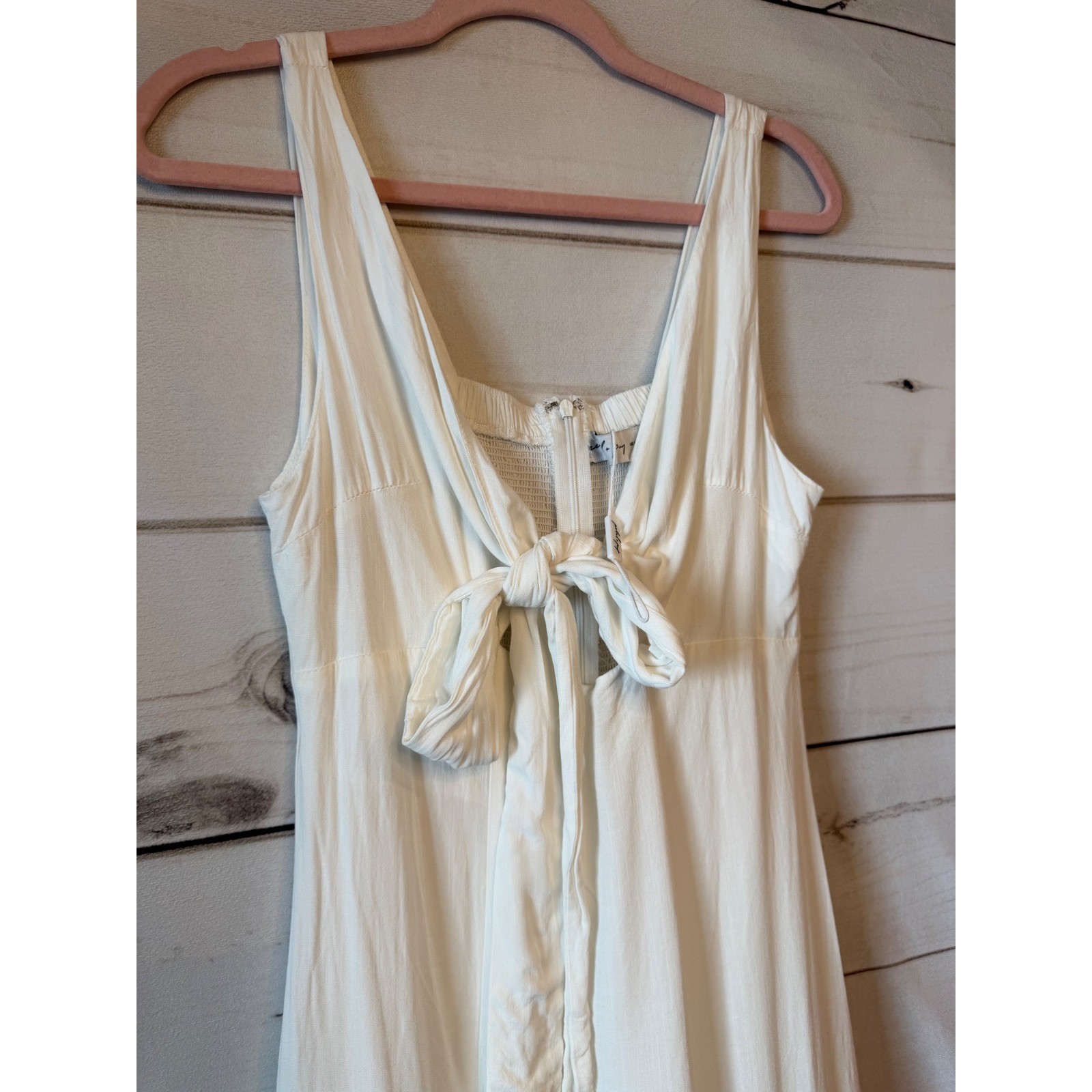 Petal + Pup White Tie Front Midi Dress Sleeveless Smocked Back Womens Size M