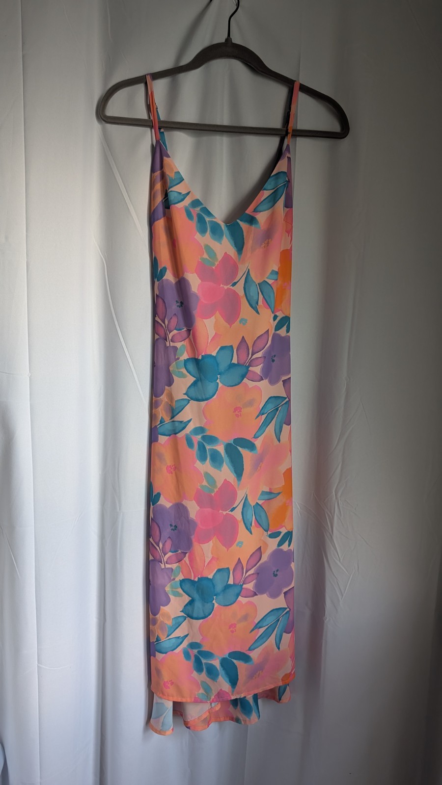 Cupshe Sakura Cream Pink Orange Multicolor Floral Midi Slip Dress Crossback M