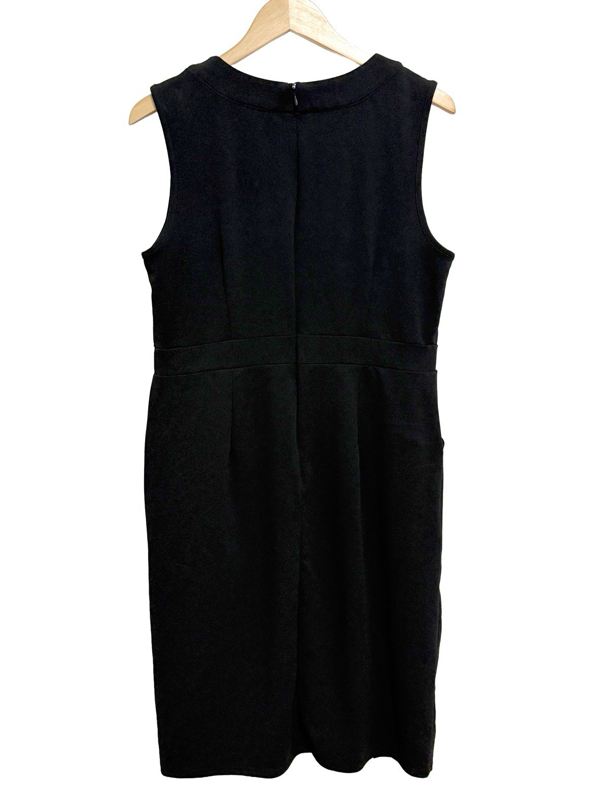 Sami & Jo Black Sheath Dress Round Neck Sleeveless Knee Back Zip Button – 16
