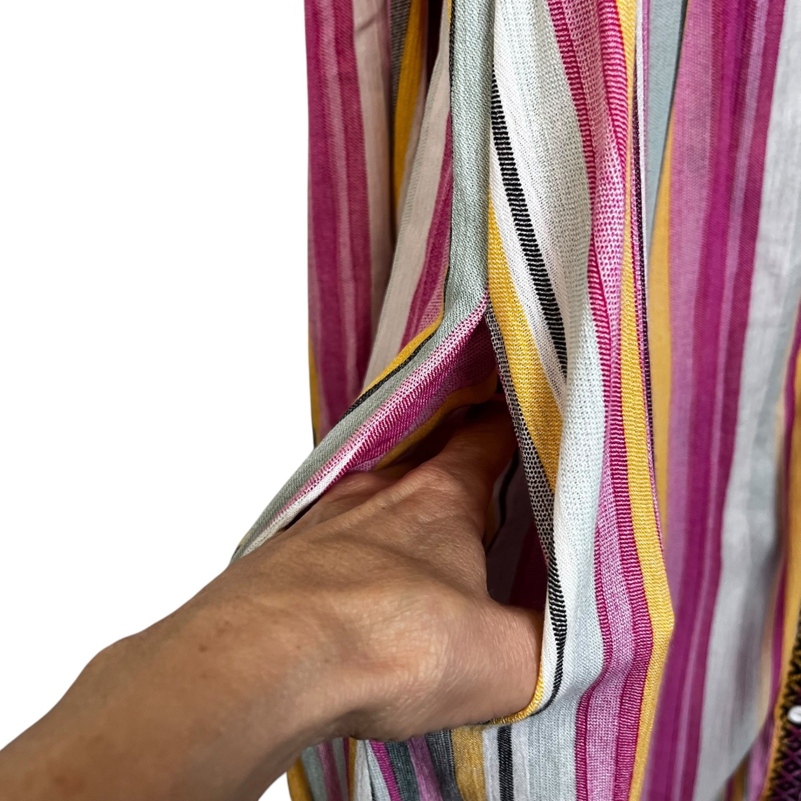 Savanna Jane XL Striped Embroidered Maxi Shirt Dress Pink Yellow Boho M93084