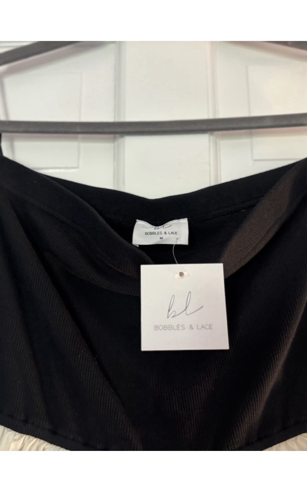 NWT Bobbles & Lace Hold Up Dress Medium Black Cream Maxi Midi Strapless