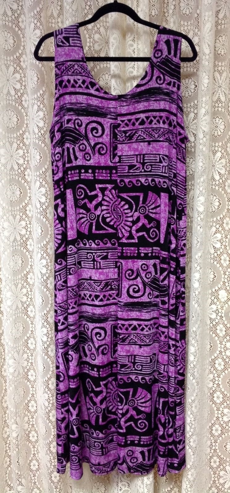 JOSTAR Purple Aztec LONG TANK DRESS Stretch Poly Spandex Knit S M L XL 2X 3X