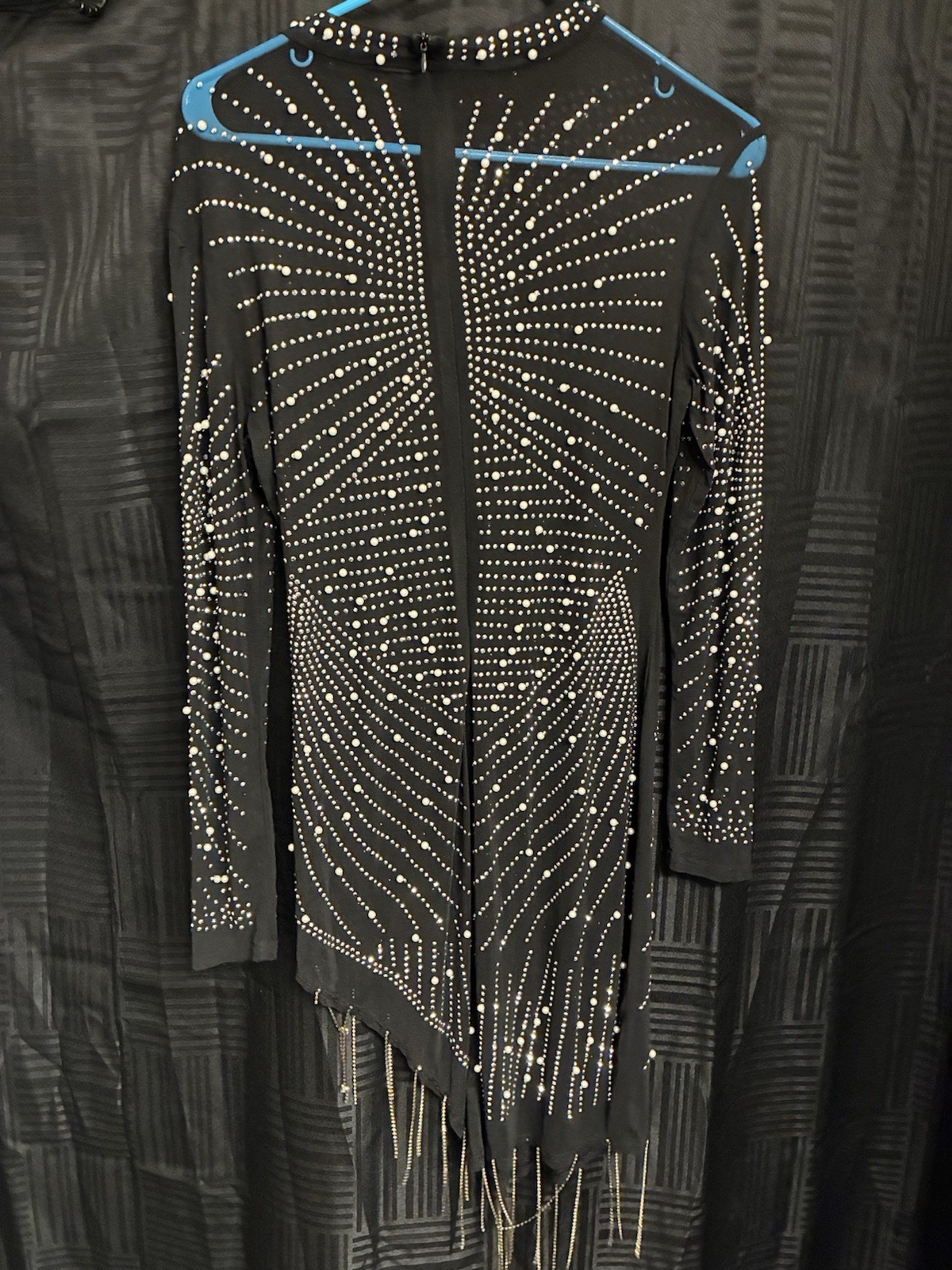 Rhinestone Embellished Asymmetrical Fringe Dress