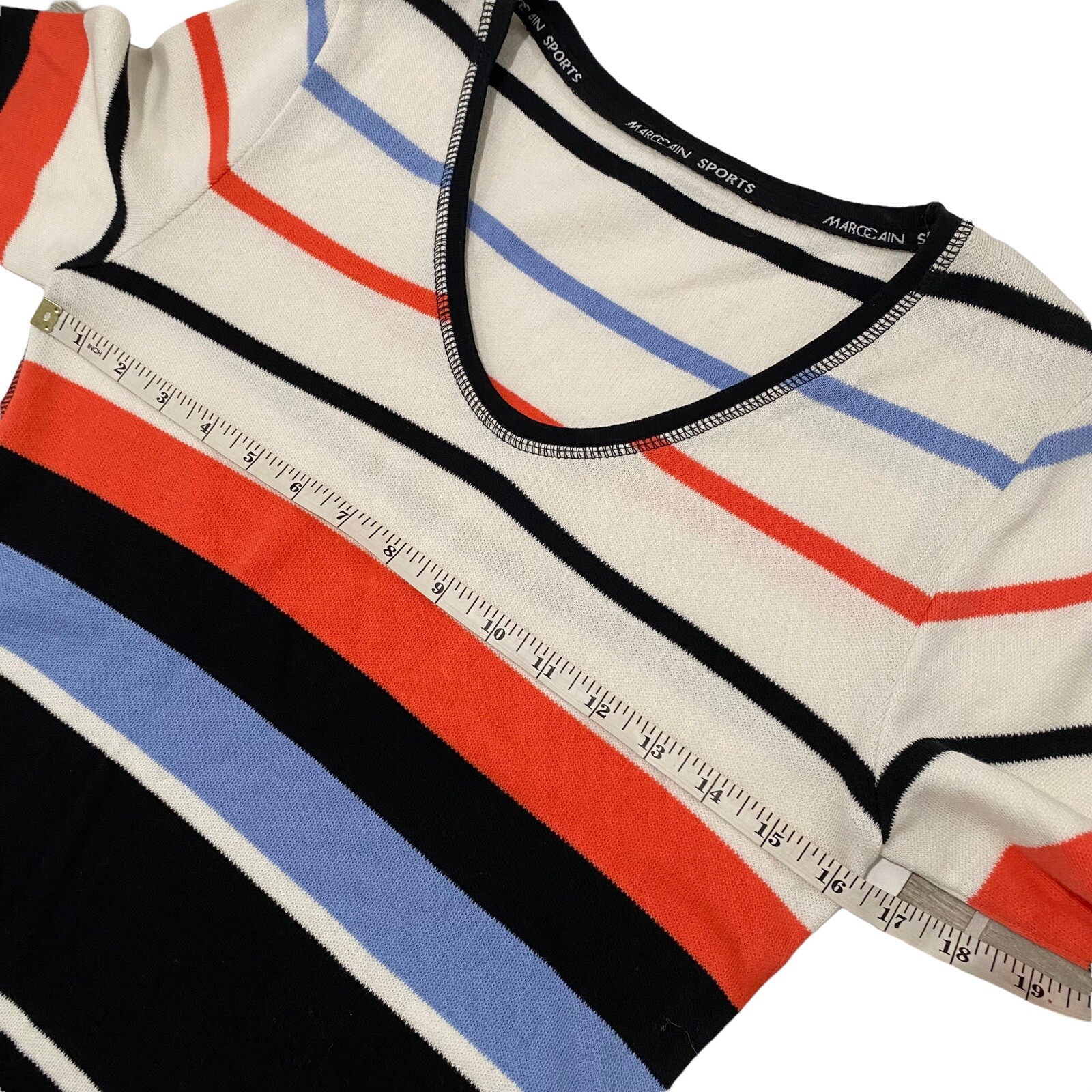 Marc Cain Sport Navy White Coastal Striped Geometric Knit Dress N2