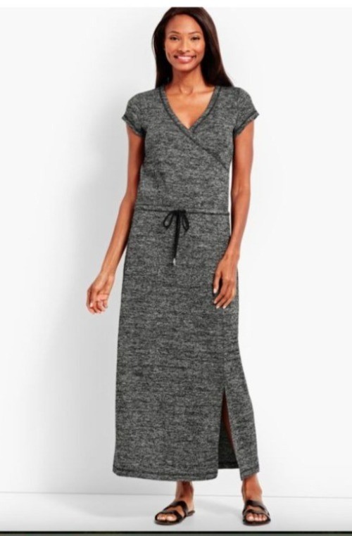 T By Talbots Womens Marled Soft-Drape Jersey knit Drawstring maxi Dress size XL