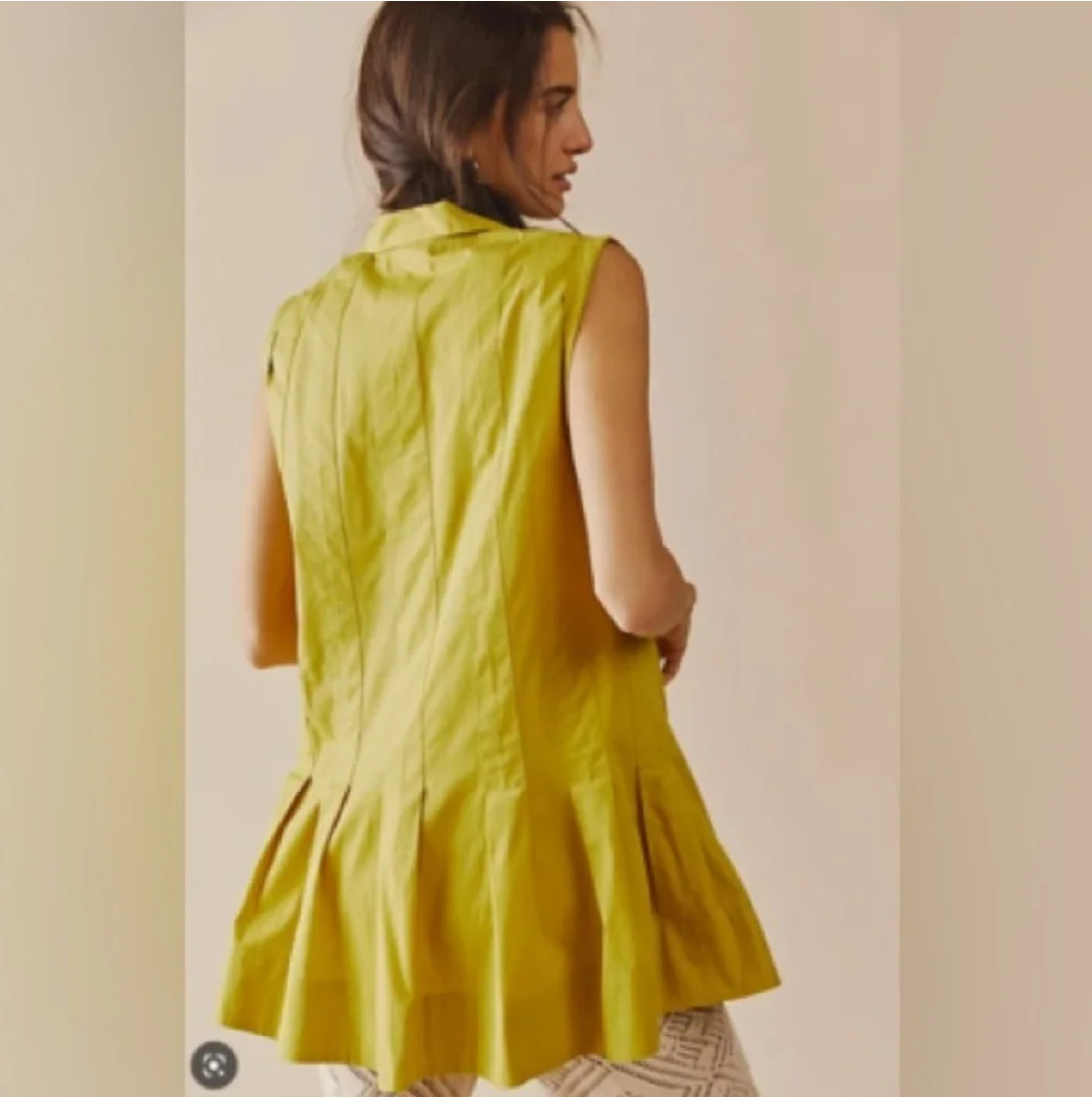 Free People Womens Yellow Sleeveless Collared Pleated Naomi Mini Dress Size S