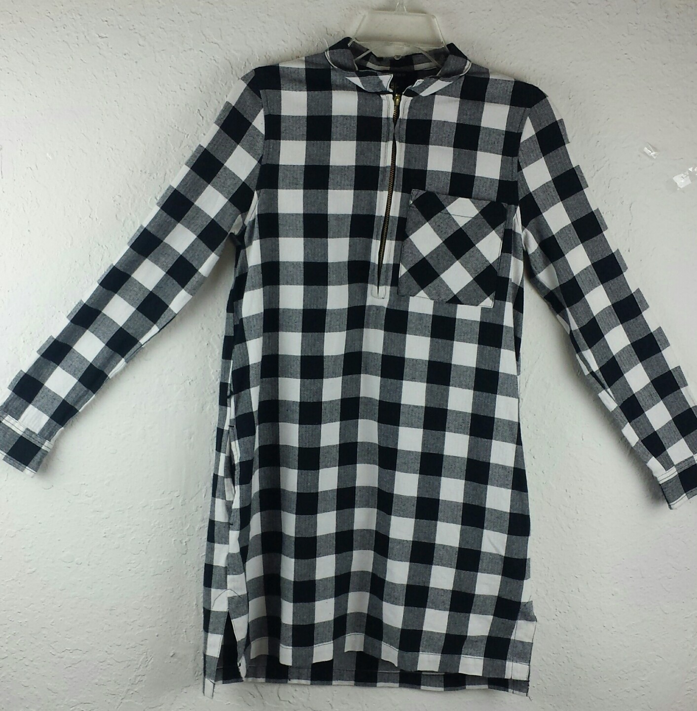 Forever 21 Womens Coat Dress Size S White Gray Multi Plaid Short Cotton Pockets