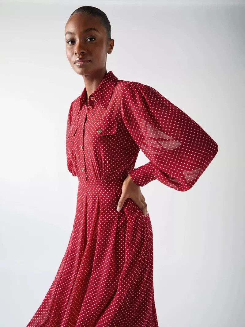 LK Bennett Cody Red Polka Dot Spotty Tea Midi Dress UK 8 US 2 RRP £299
