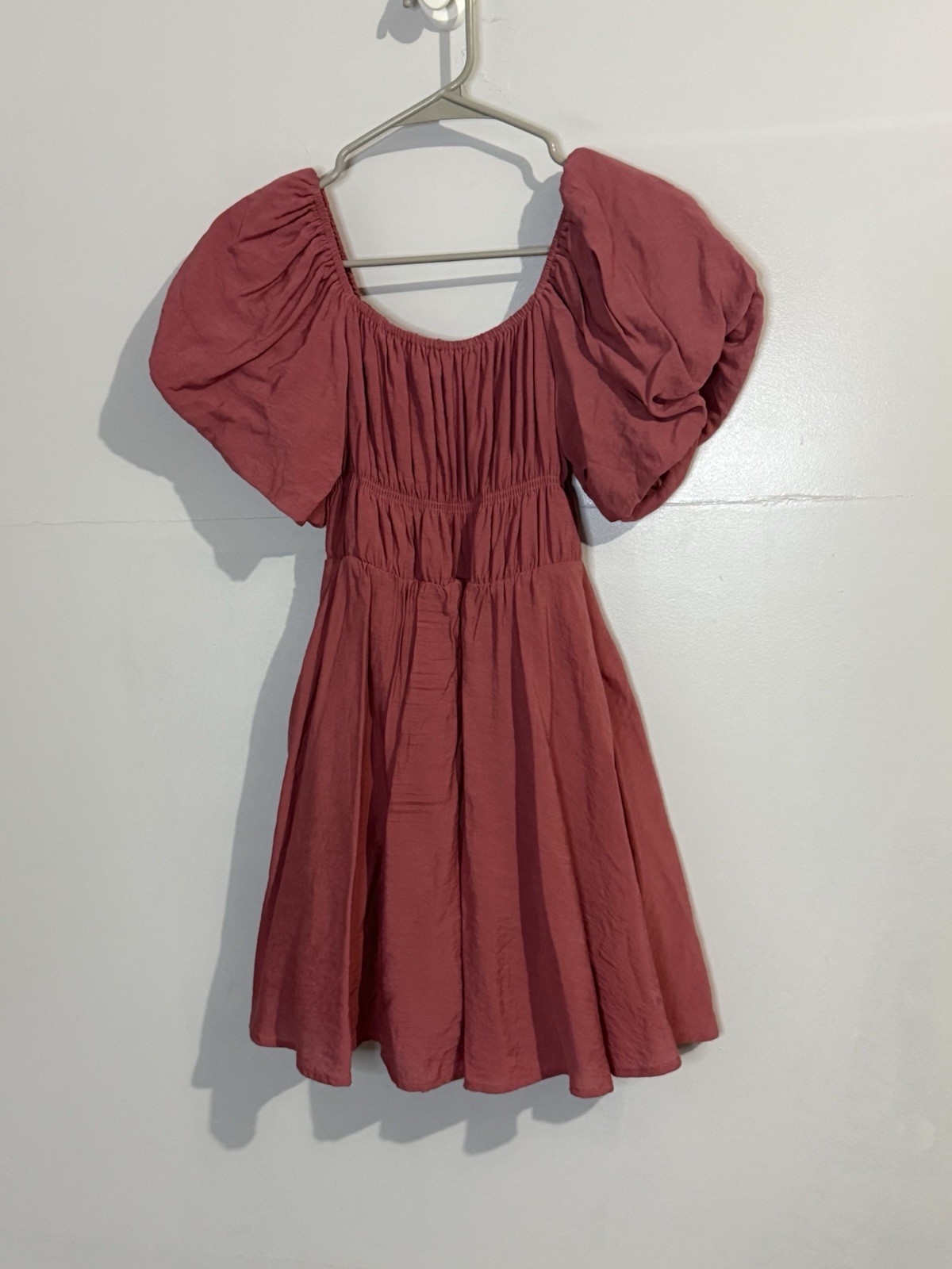 Miami For Francesca’s Maeve Pink Poplin Puffy Sleeve A-Line Mini Dress Womens M