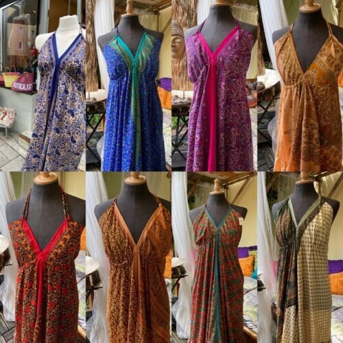 10 PC Lot Handmade Ladies Casul Evening Summer Dress Indian Sari Silk Long Dress