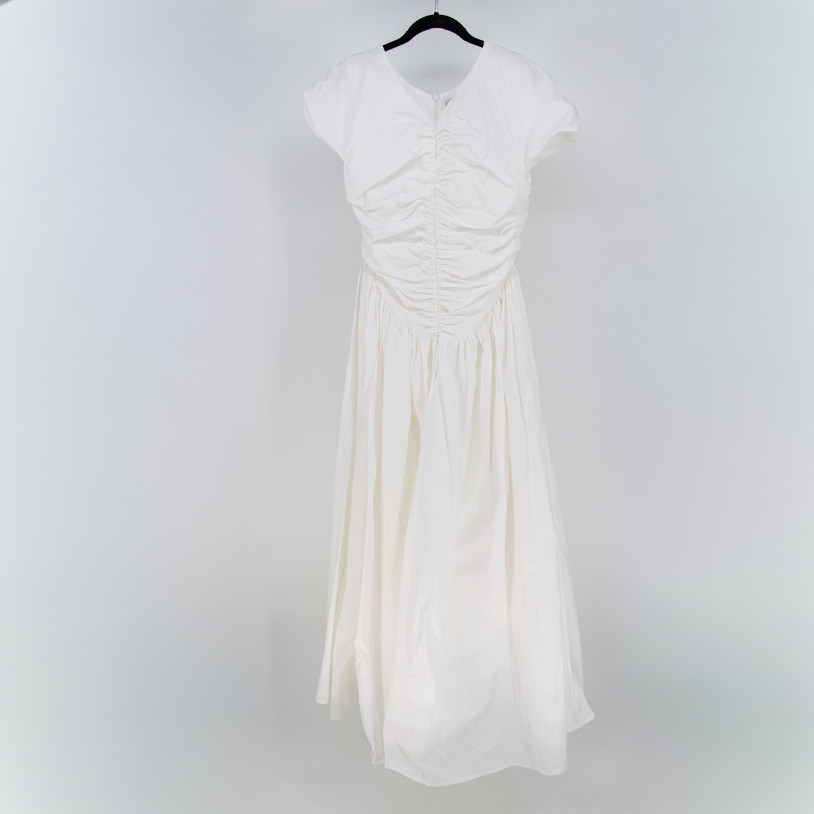 NEW Fuchsia Shaw The Dahlia Cotton Poplin Ruched A Line Midi Dress White XL