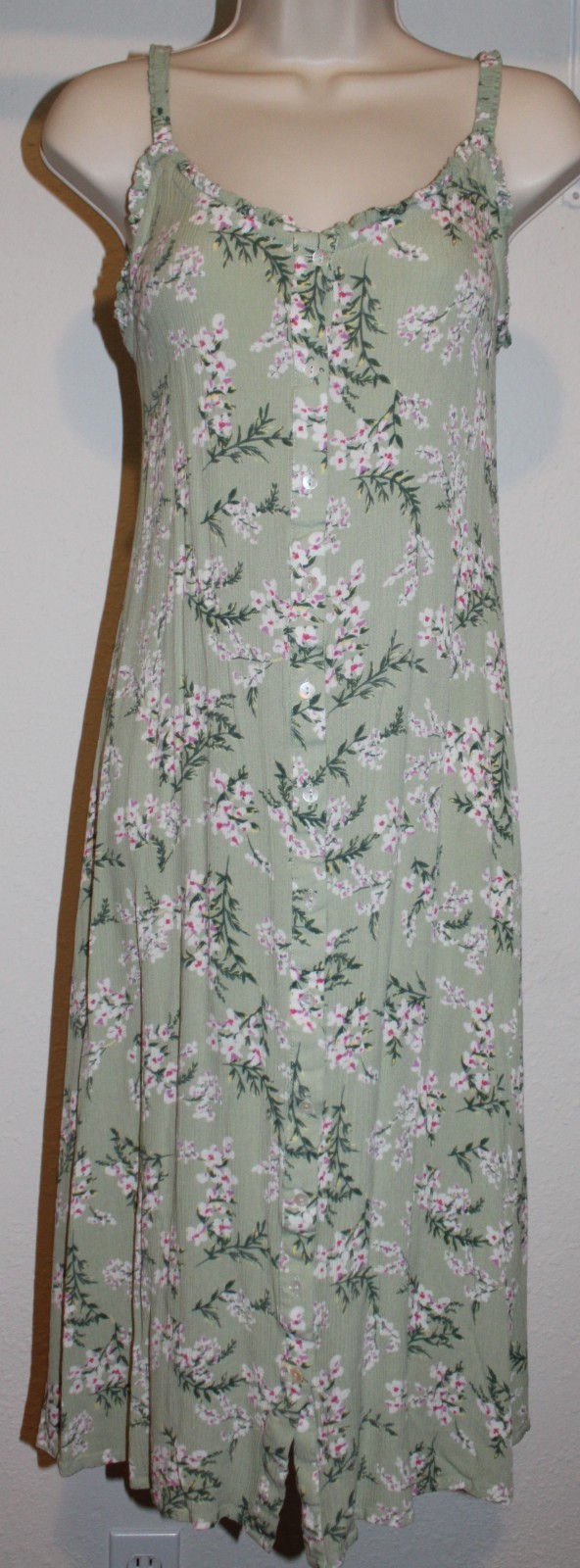 NWOT*Derek Heart*Long Maxi Bohemian Dress*Green Rayon Button Front*Womens S