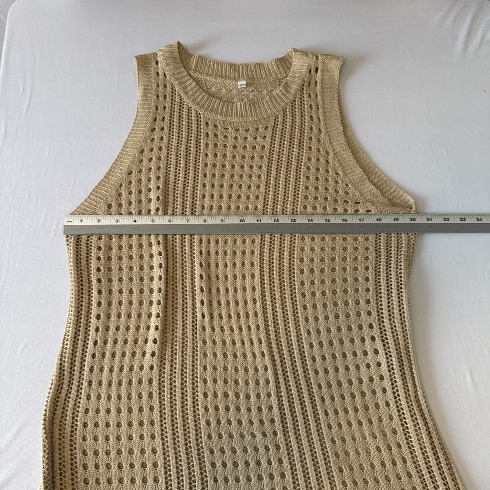 Resortwear Crochet Open Knit Sleeveless Maxi Dress Cover Up XL Tan Beach Boho