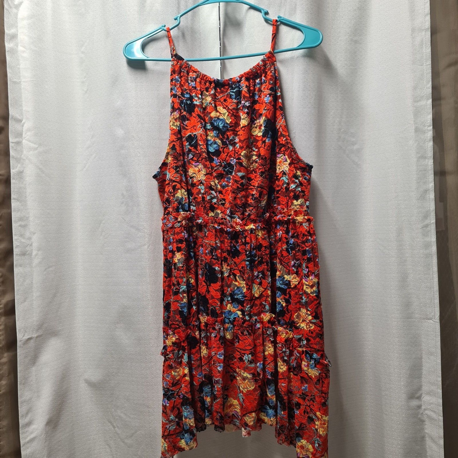 NY Collection Womens Halter Dress Large L Floral Boho Mini Sundress