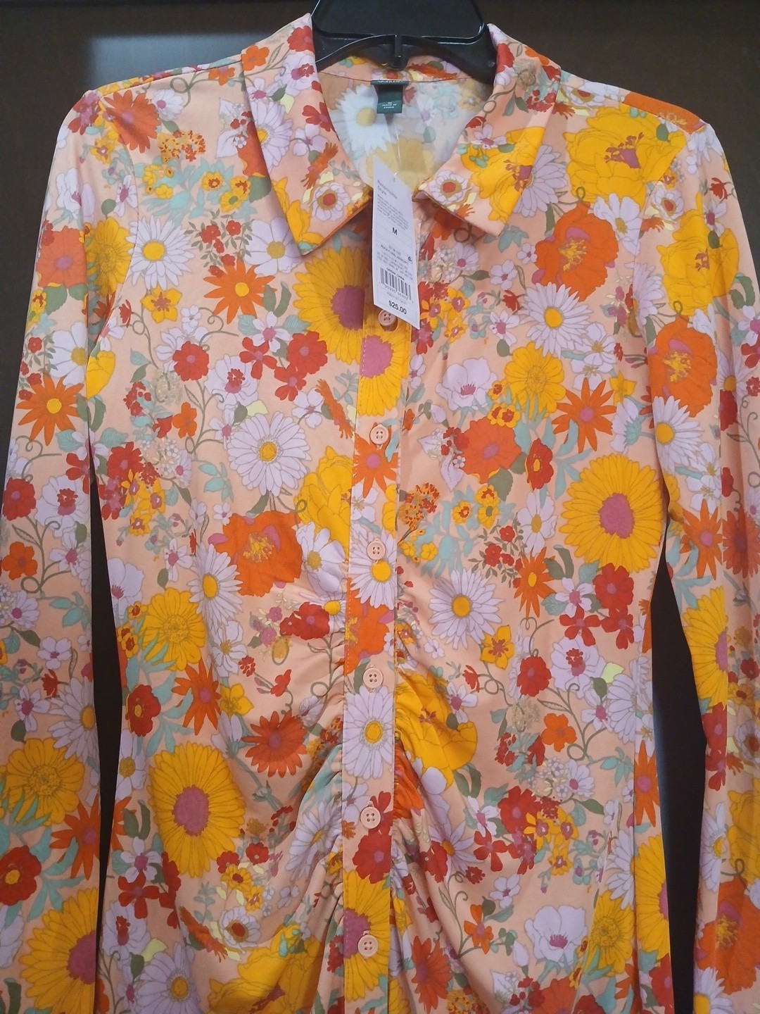 NWT Wild Fable Peach Floral Hippie Tunic Shirt/Dress Button Up Size M