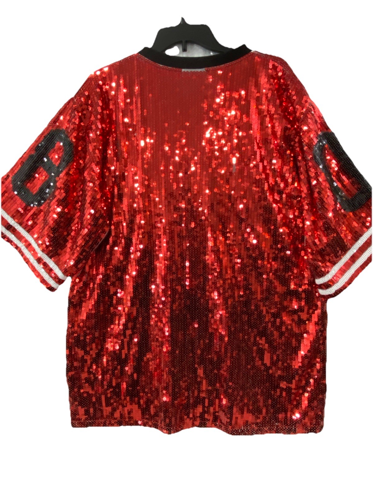ROCKSTAR ORIG Red Sequin Mini Dress Football Jersey Game Day Oversized Sz OS