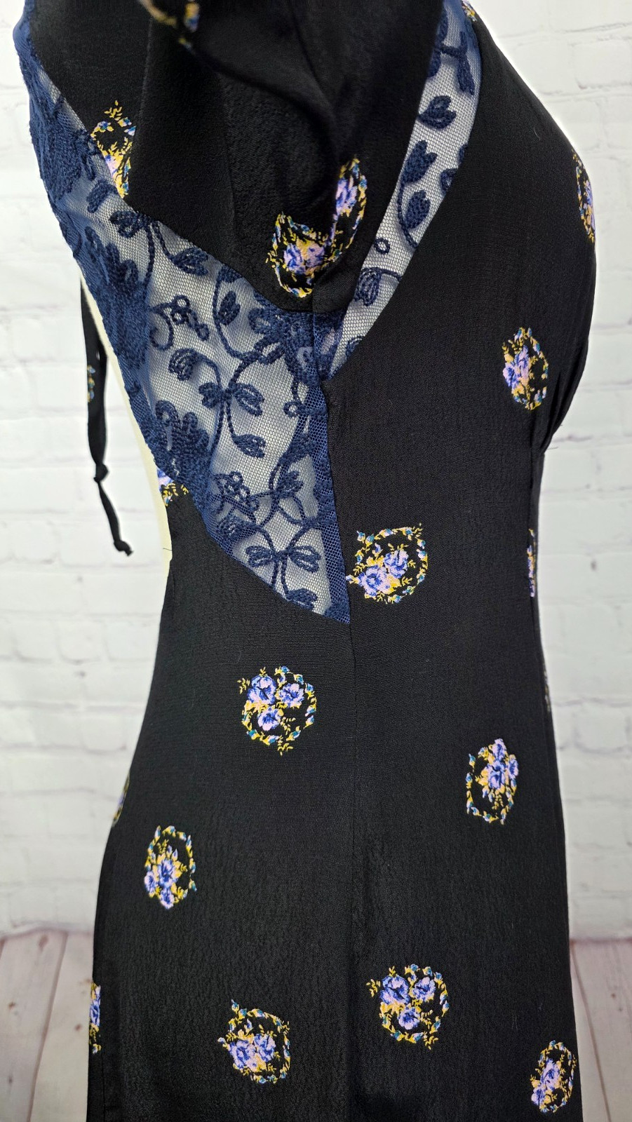 Free People Clove Mockingbird Plunge Mini Dress Floral Backless Boho Festival 4