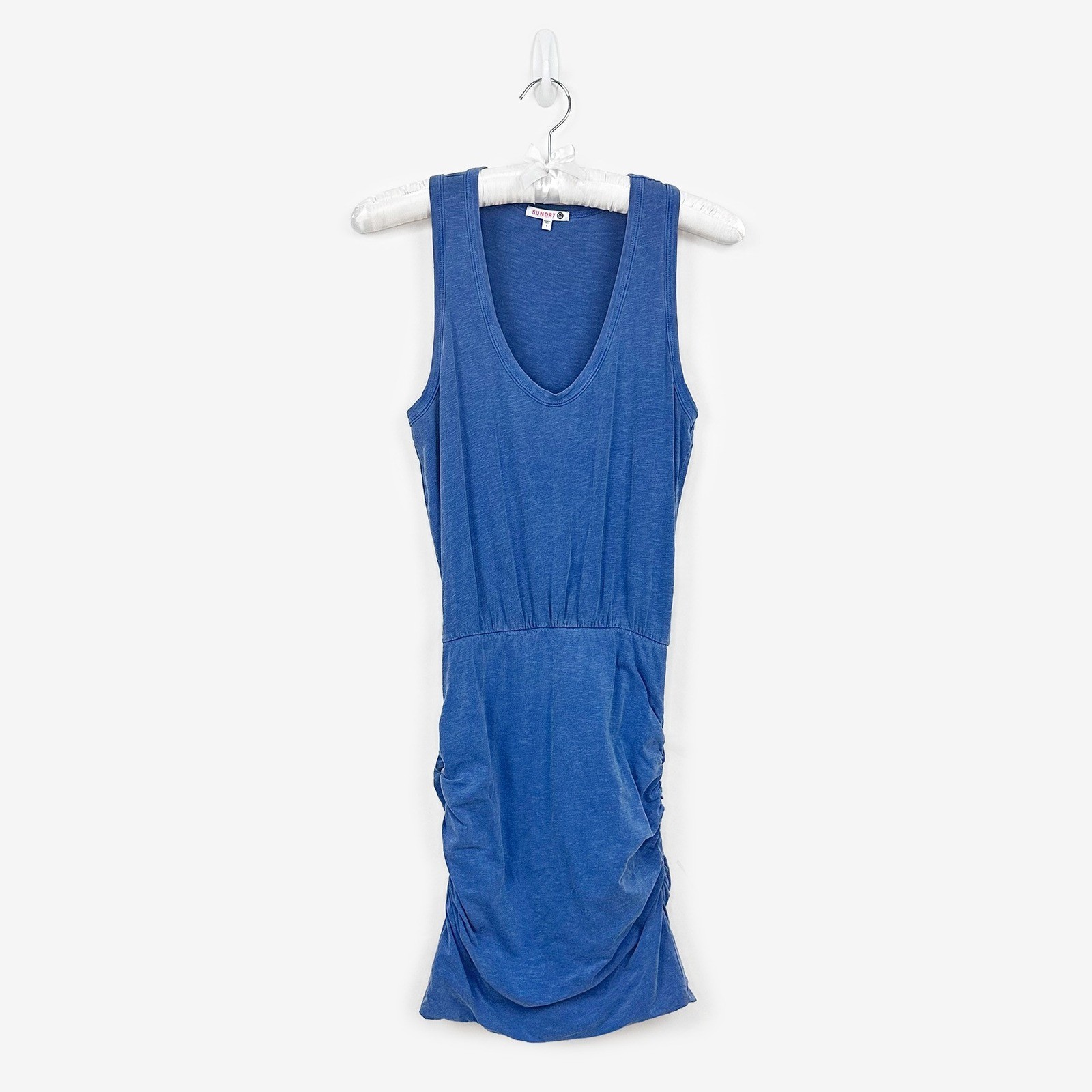 Sundry Ruched Tank Dress Size S Blue Cotton Blend Ruched Summer
