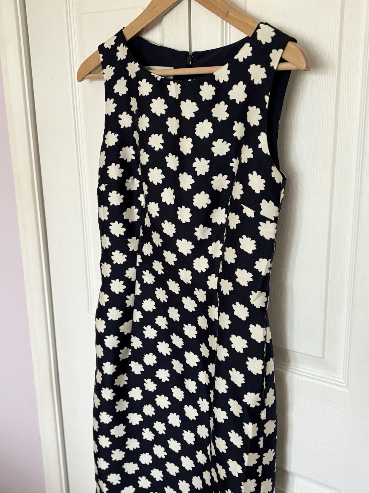 Hobbs Navy & White Geometric Floral Pattern Sleeveless Shift Dress UK 10