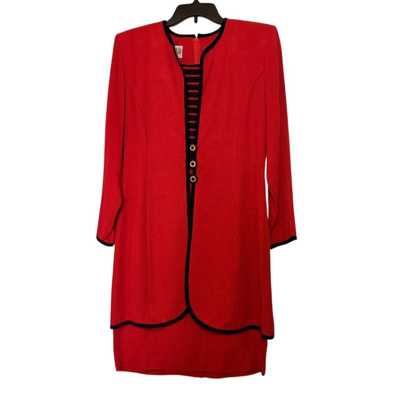 Vintage Julian Taylor New York Red Faux Jacket Sheath Dress Size 8 Office 90s