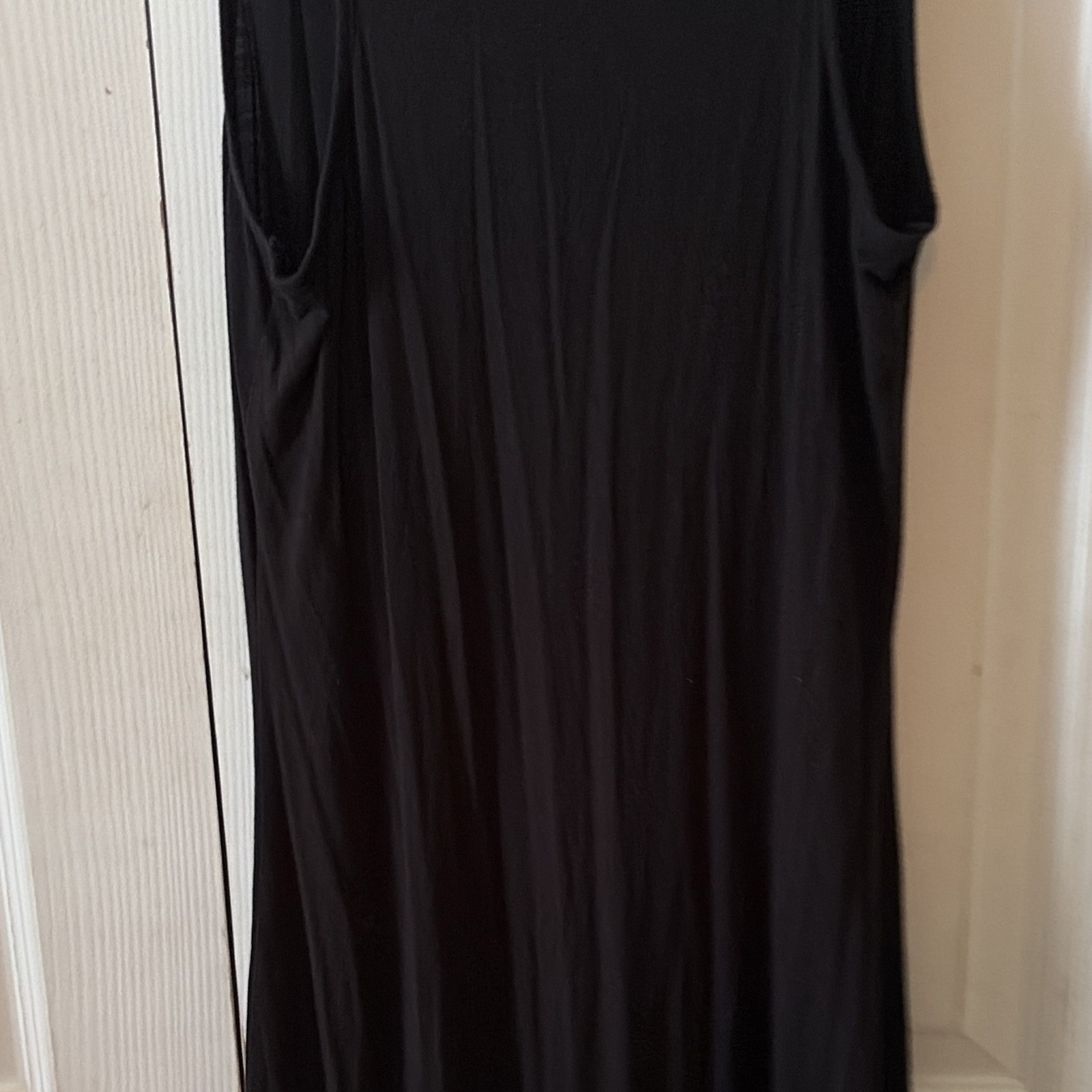 Yelete Black Solid Jersey Pleated Maxi Dress Scoop Neck Sleeveless Stretch S