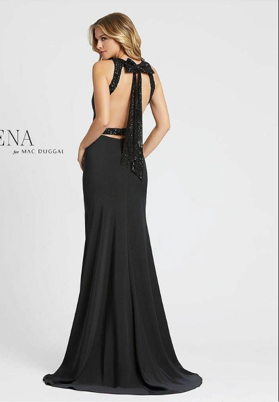 MAC DUGGAL 26262I EXPOSED BACK SEQUIN BOW BLACK GOWN sz 6