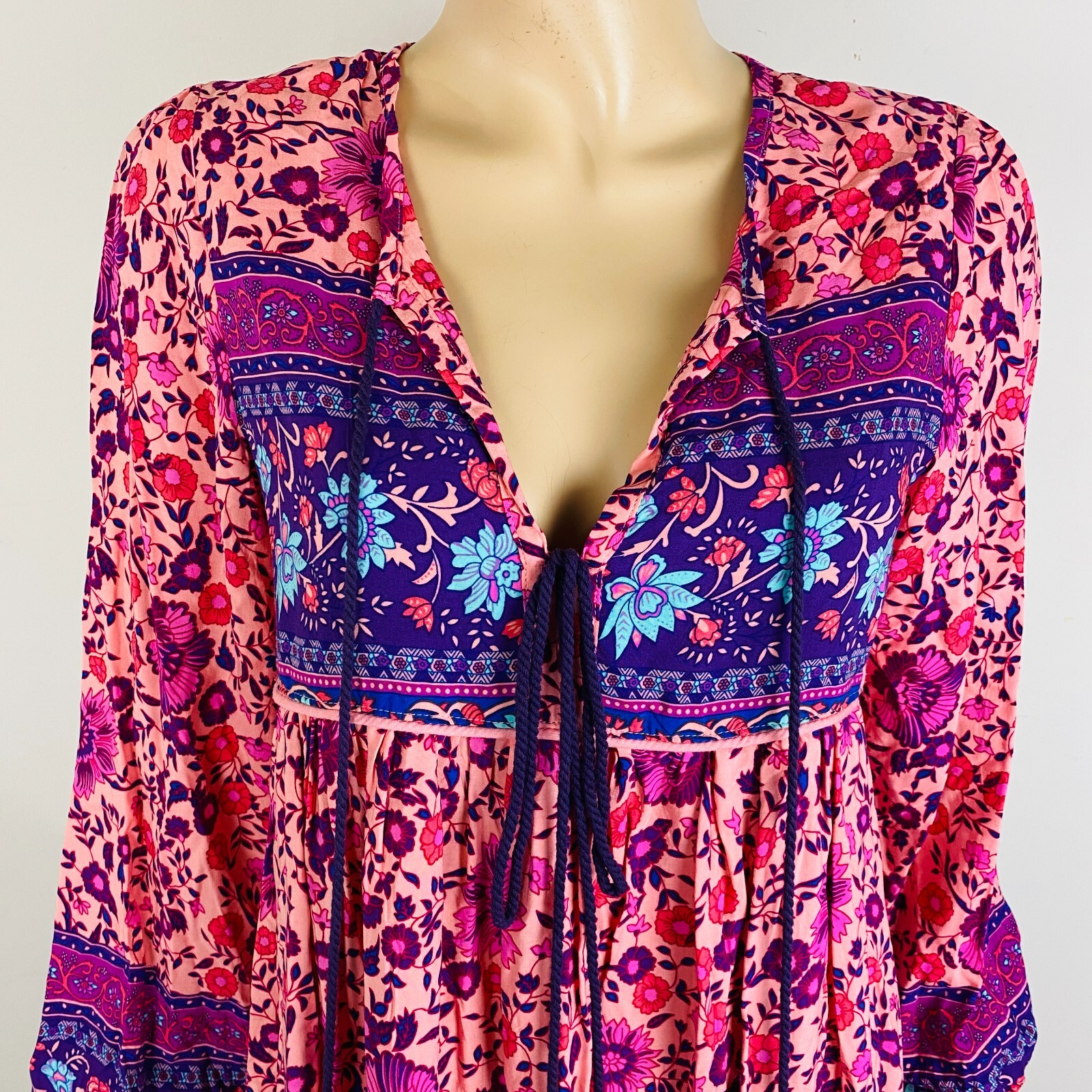 R Vivimos Bohemian Boho Style Paisley Floral Peasant Lounge Midi Dress S 4 / 6