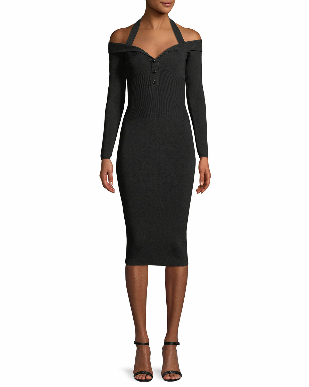Cushnie Et Ochs Laia V-Neck Long-Sleeve Fitted Knit Cocktail Dress Size Small