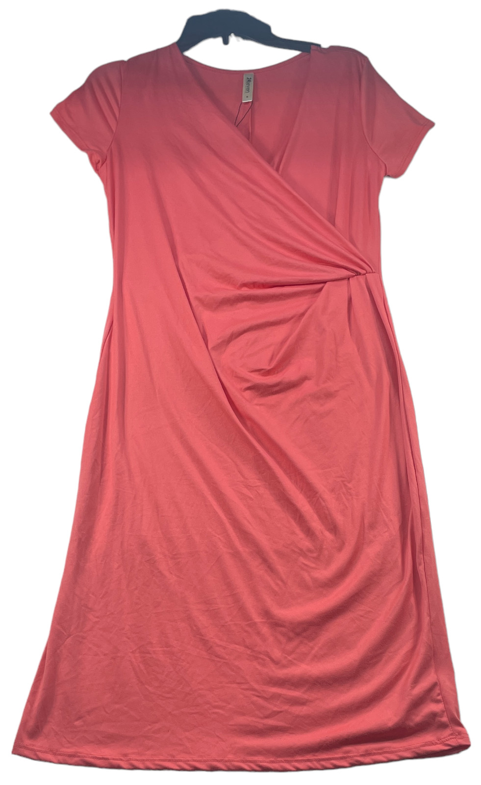 24 Seven Dress Womens size Medium Pink Coral Crossover Vneck Stretch New Sheath