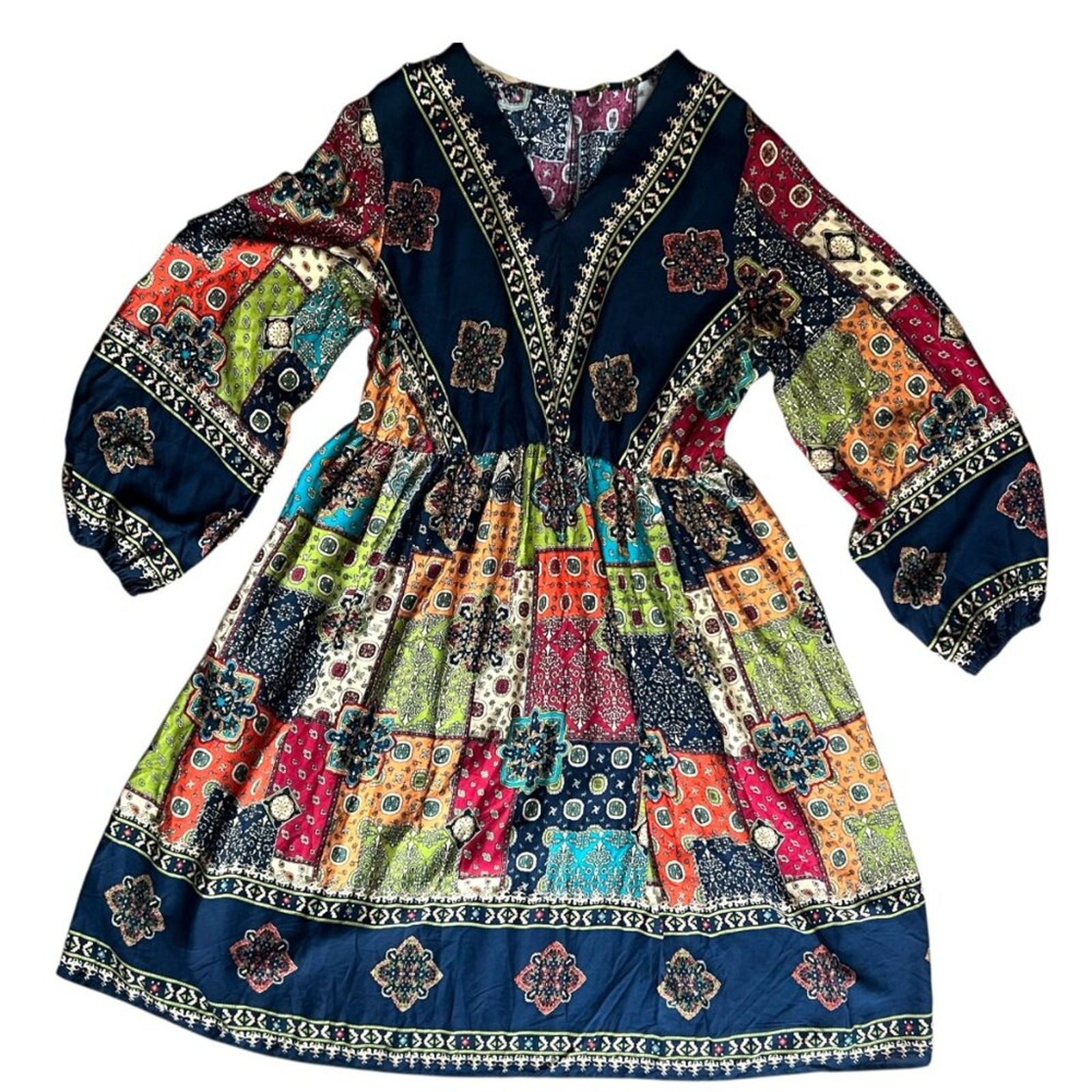 Boho Dress XL Summer Patchwork Fall 0X Dress Vintage Style Bohemian 14 Dress XXL