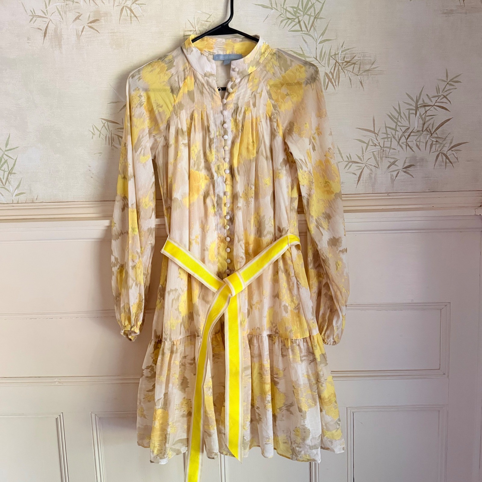 Antonio Melani Brynn Yellow Cotton Voile Mock Neck Long Sleeve Dress Wedding – 2
