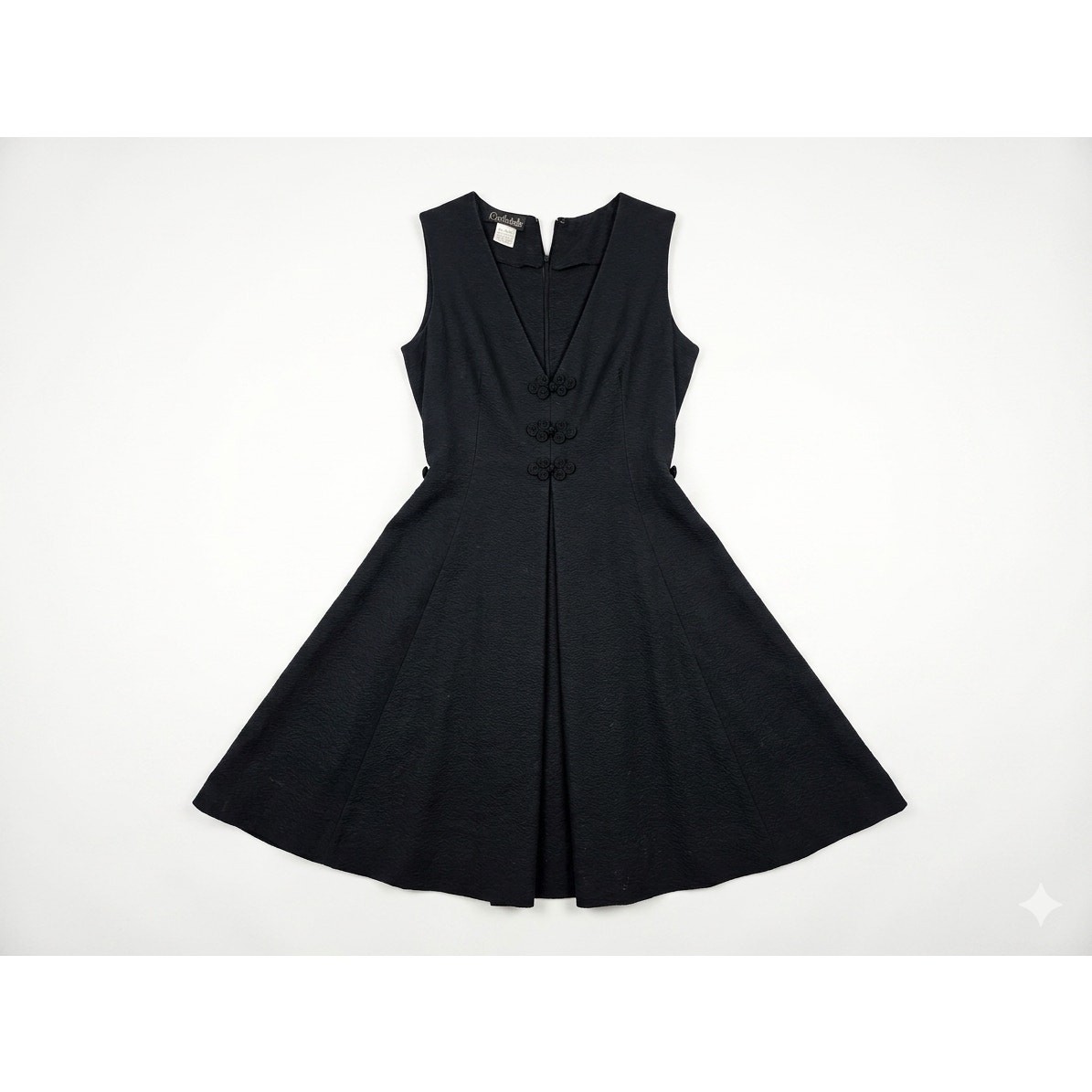 Vintage 60s Garfinckels Washington DC Black A Line Dress Chinese Knot Detail