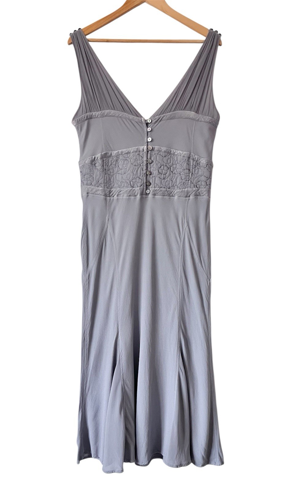Vintage GHOST Midi Dress Size L 14 16 Pre Takeover Bias Cut Grey Crepe Chiffon
