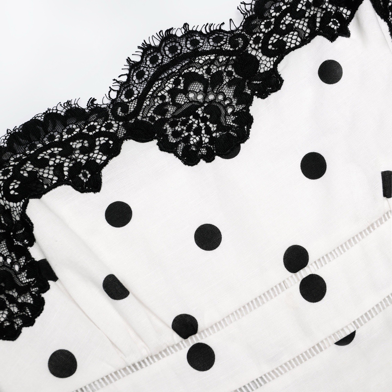 Self Portrait WHITE POLKA DOT LINEN MIDI DRESS