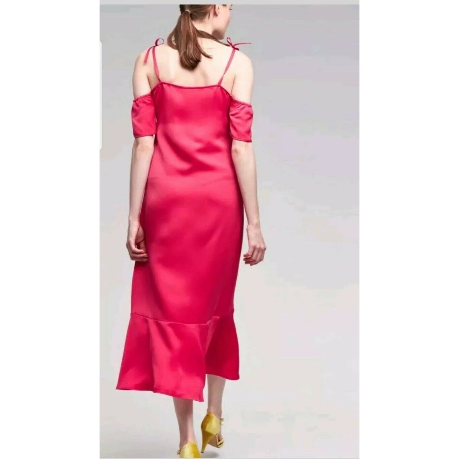 New Anthropologie x Seen Work Kept Satin Open Shoulder Midi Dress $168 Size 6